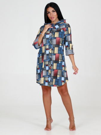 Женская туника с капюшоном ТК-342 / Заплатки джинс