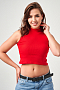 Женский топ 52714  укороченный с горлом / алый