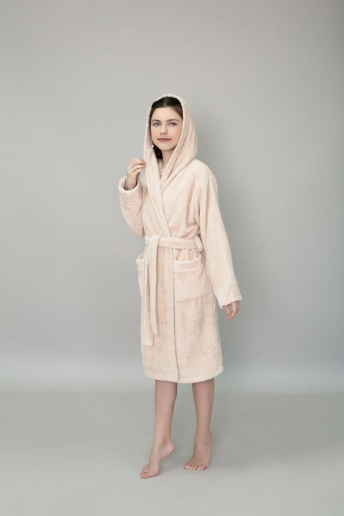 Детский махровый халат с капюшоном / бежевый
