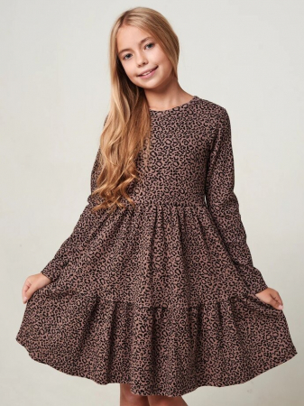 Детское платье "Барби" длинный рукав / Коричневый