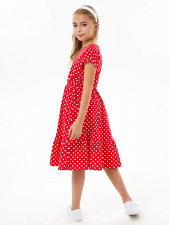 Детское платье "Ласточка" / Белый горошек на красном