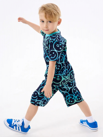 Детская пижама с шортами "Сорванец" / Смайлики на синем