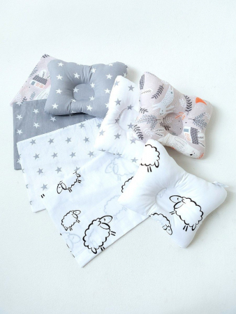 Комплект подушка "МАЛЮТКА" + 2 наволочки / звездочки белые на сером