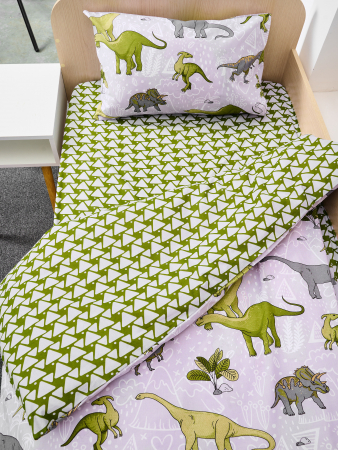 Детское постельное белье поплин с простыней на резинке / Юрский период