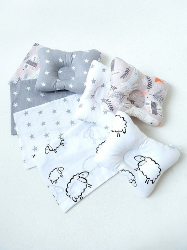 Комплект подушка "МАЛЮТКА" + 2 наволочки / звездочки белые на сером