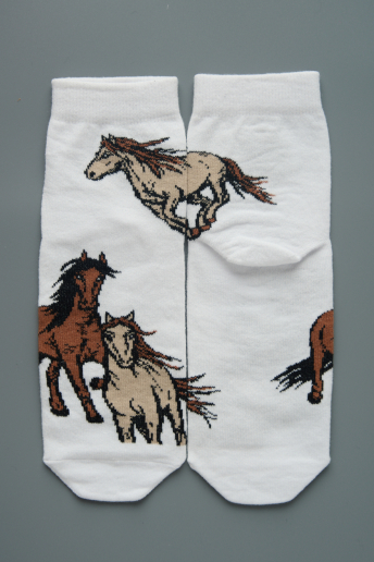 Женские носки стандарт Лошадки (набор 3 пары) / белый, бежевый