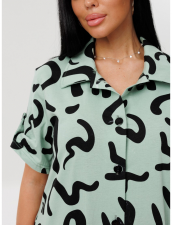 Женский халат Х-105(К) / Фисташковый (черный узор)