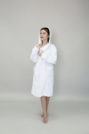 Детский махровый халат с капюшоном / белый