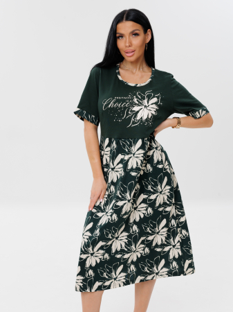 Женское платье Пл-167(К) / Темно-зеленый (белые цветы)