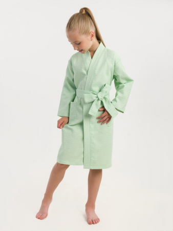 Детский вафельный халат / мятный