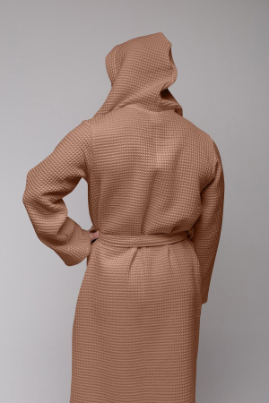 Мужской вафельный халат PandaHug Orlando с капюшоном / мокко