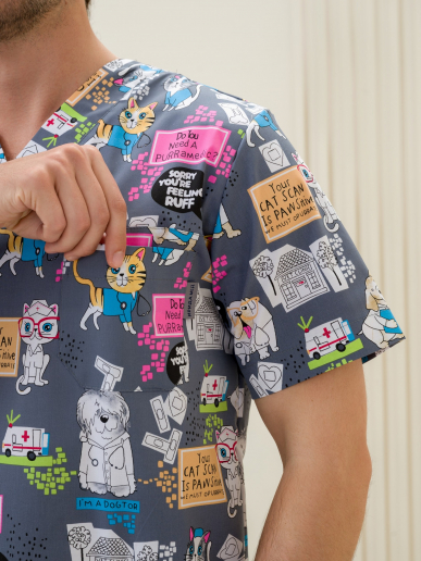 Рубашка медицинская мужская М-286(ST-15) Стрейч / Принт