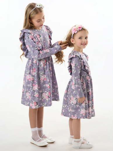 Детское платье "Красотка" / Розы на фиолетовом