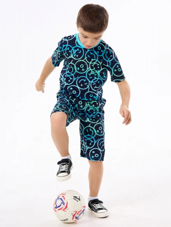 Детская пижама с шортами "Сорванец" / Смайлики на синем