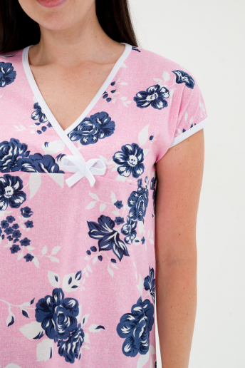 Женская ночная сорочка Социал / темно синие цветы