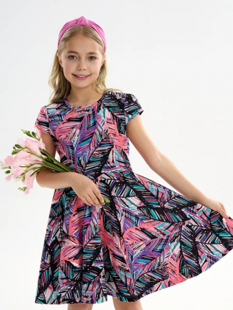 Детское платье "Птичка" / Тропики розовые