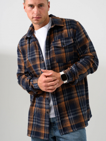 Мужская сорочка верхняя "Скандинавия" 2381-Ф / Сине-оранжевый