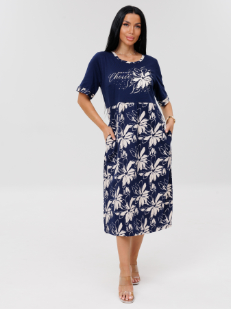 Женское платье Пл-167(К) / Темно-синий (белые цветы)