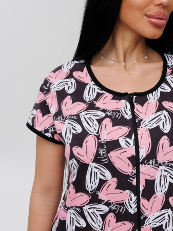 Женский халат Х-154(К) / Черный (белые сердечки)