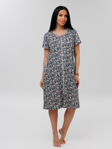 Женский халат Х-95(К) / Серо-зеленый (мелкие цветы)