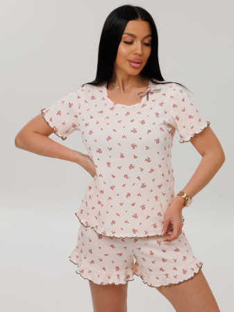 Женская пижама П-97(Каш) / Кремовый (цветы)