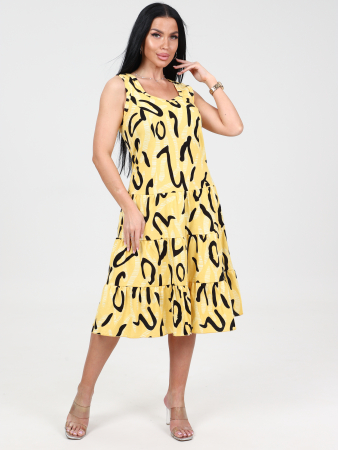 Женский сарафан 3 ЯРУСА СК-761 / Узоры на желтом