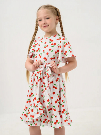 Детское платье "Мальва" / Белый, вишня