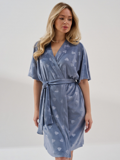 Женский халат "Велюровое сердце" 2186-В / Индиго (сердечки)