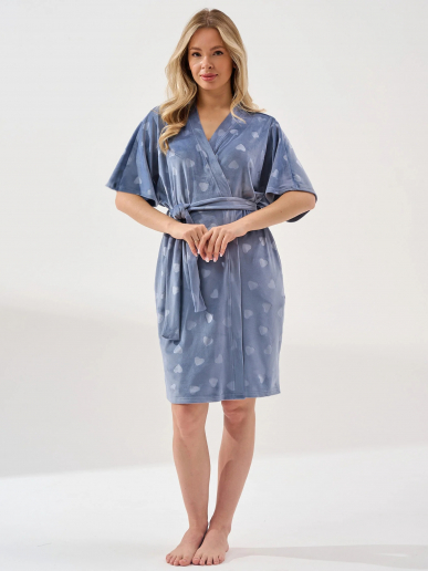 Женский халат "Велюровое сердце" 2186-В / Индиго (сердечки)