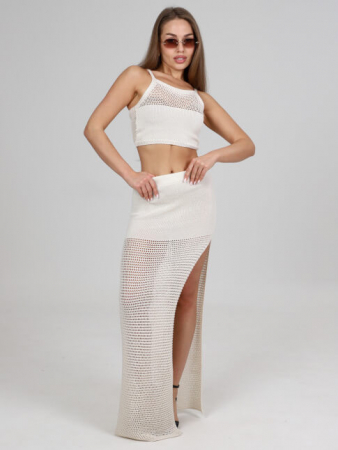 Женский пляжный костюм с юбкой КВ-4 / Бежевый