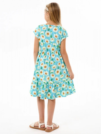 Детское платье "Ласточка" / Крупные ромашки на бирюзе