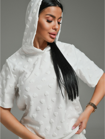 Женский костюм Суфле / Махра, белый сердечки