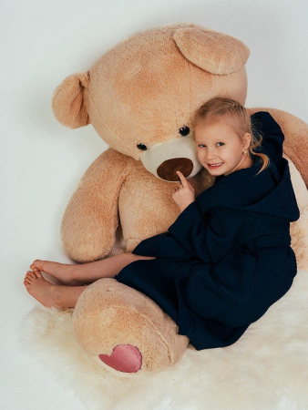 Детский вафельный халат "Комфорт" / темно-синий