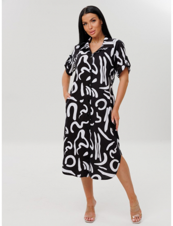 Женский халат Х-105(К) / Черный (белый узор)