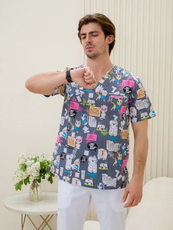 Рубашка медицинская мужская М-286(ST-15) Стрейч / Принт