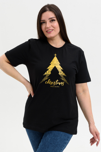 Женская футболка 8564 / черный+елочка гори