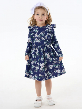 Детское платье "Красотка" / Цветущий сад на синем
