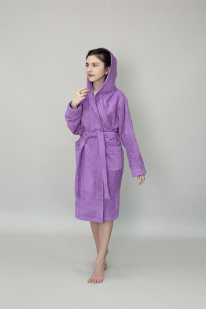 Детский махровый халат с капюшоном / сиреневый