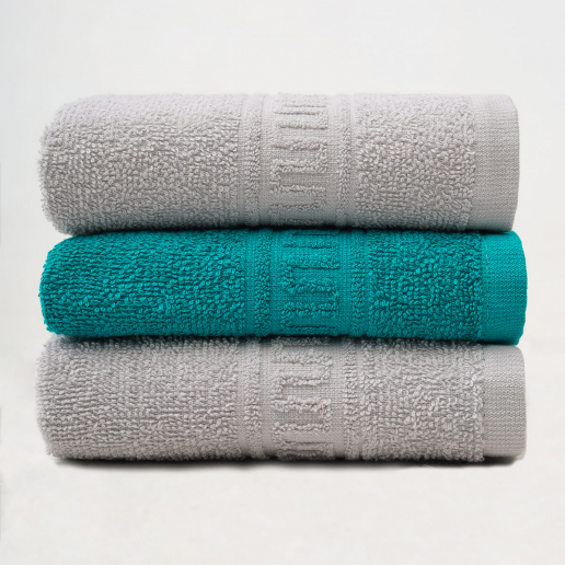 Набор махровых полотенец Орнамент 3312 / серый+морская волна 3 шт