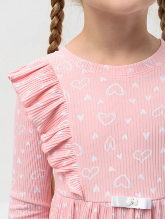Детское платье "Бетти" длинный рукав / Нежно-розовый (сердечки)