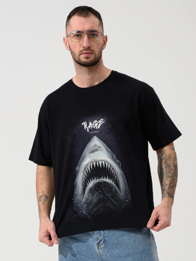 Мужская футболка "Акула" 2437-К / Черный