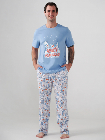 Мужская пижама "Снеговик" 2413-К / Голубой
