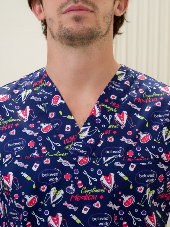 Рубашка медицинская мужская М-286(ST-14) Стрейч / Принт