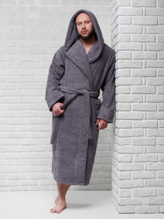 Мужской махровый халат PandaHug с капюшоном / темно-серый