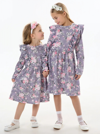 Детское платье "Красотка" / Розы на фиолетовом