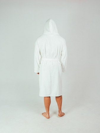 Мужской махровый халат PandaHug с капюшоном / белый