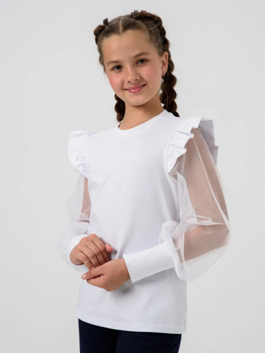 Детская блузка "Яра" длинный рукав / Белый