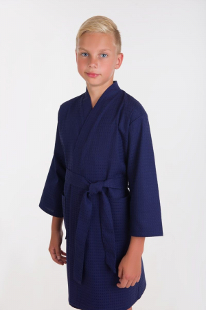Детский вафельный халат / темно-синий