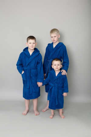 Детский махровый халат с капюшоном / темно-синий