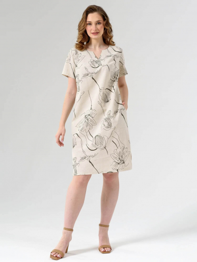 Женское платье "Вологда" 1929-П/л / Бежевый (тюльпаны)